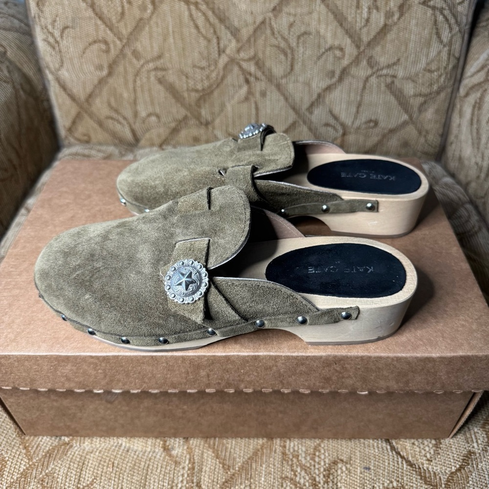 KATE CATE Allegra Suede Calfskin Clog Made In Italy‎ EU 38 US 8 Excellent